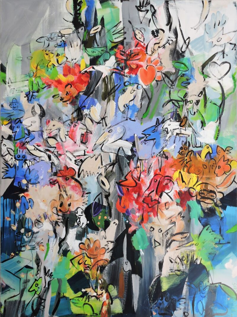 Pelikan und Nasenbär, Manuela Gottfried 2015, 120 x 160 cm, anfragen