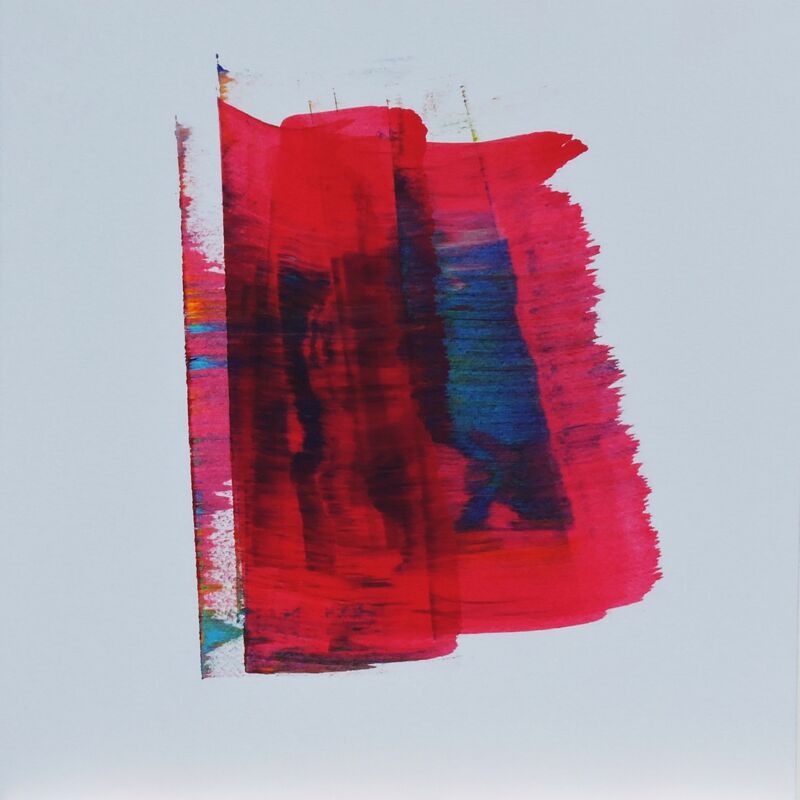 Moving Red, Manuela Gottfried 2021, Acryl auf Karton, 30 x 30 cm im weißen Passepartout 40 x 40 cm, anfragen