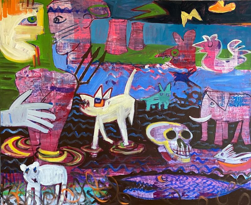 Die Hohepriesterin der sabbernden Selbstinszenierung, Manuela Gottfried 2023, 120 x 100 cm, anfragen