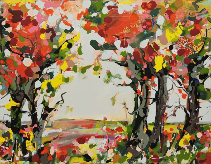 Fünf Bäume im Licht, Manuela Gottfried 2020, Acryl auf Leinwand 90 x 70 cm, vergriffen