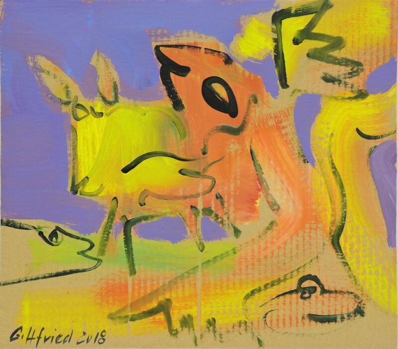 Der gelbe Stier, Manuela Gottfried 2018, Acryl auf Karton, 41 x 36 cm, vergriffen