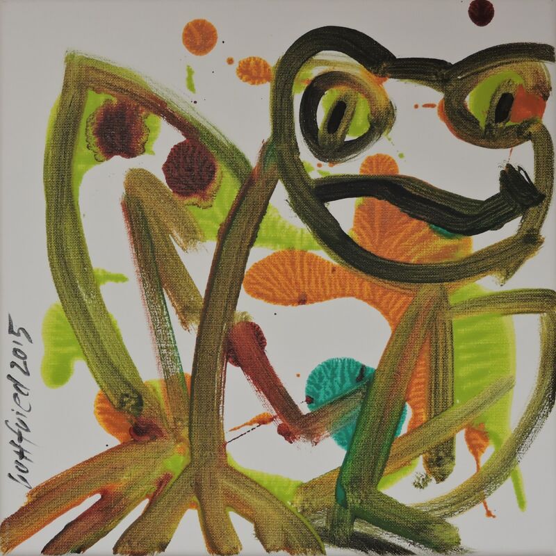 Freund Frosch1, Manuela Gottfried 2015, Acryl auf Leinwand, 30 x 30 cm, anfragen