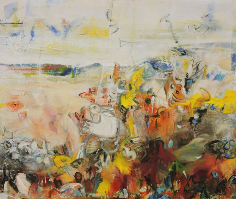 Land der weißen Hasen, Manuela Gottfried 2018, Acryl auf Leinwand, 130 x 110 cm, vergriffen