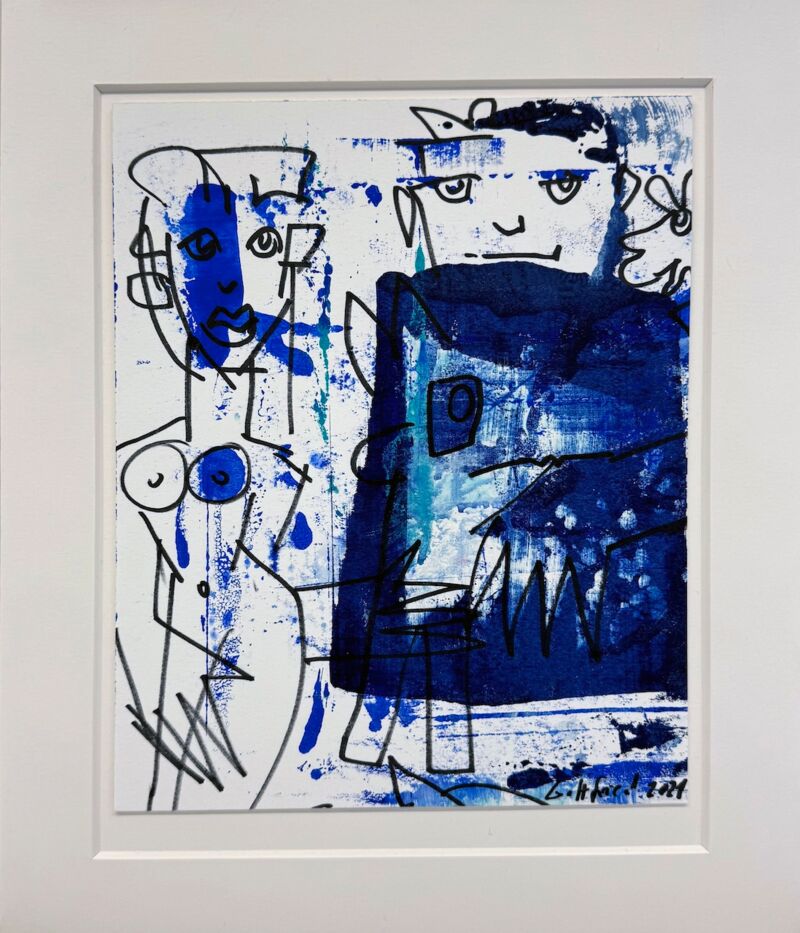 Blue Couple, Manuela Gottfried 2021, Acryl auf Karton 30 x 35 cm, anfragen