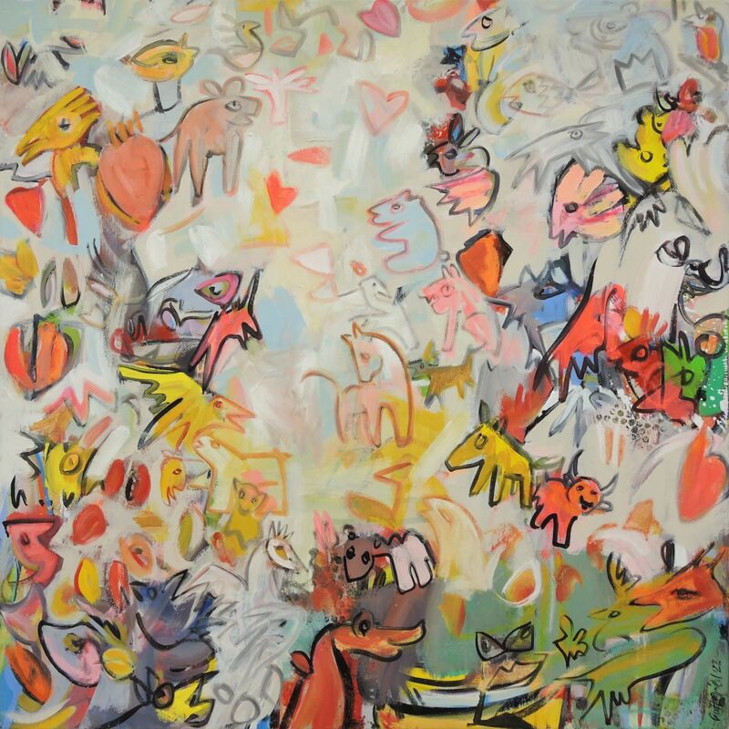 Der Rote Stier, Manuela Gottfried 2022, 110 x 110 cm