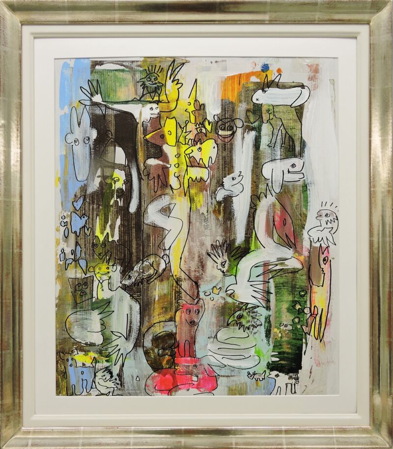 Harlekin Tanzt, Manuela Gottfried 2020, Acryl auf Karton im Echtweißgoldrahmen 70 x 80 cm
