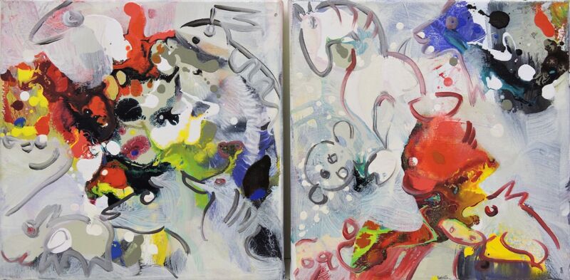 Dipty Apokalyptische Reiter, Manuela Gottfried 2019, 2 x 30 x 30 cm, auch einzeln erhältlich, anfragen