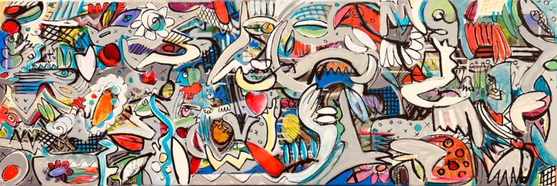 Players Delight, Manuela Gottfried 2026, Acryl auf Leinwand 150 x 50 cm, vergriffen
