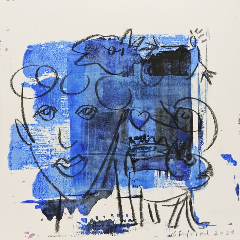 Fantasie mit Freunden, Manuela Gottfried 2021, Acryl auf Karton, 40 x 40 cm, anfragen