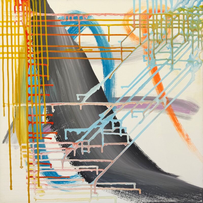 Dripping45 Signal, Manuela Gottfried 2025, Acryl auf Leinwand, 50 x 50 cm, anfragen