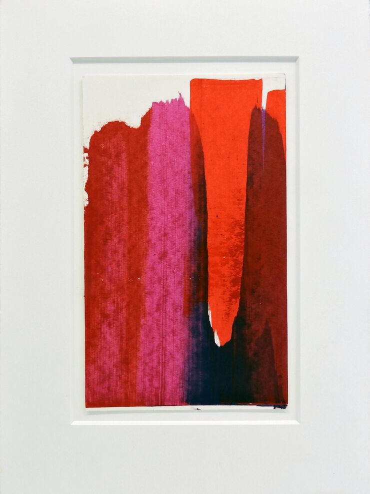 Fünfmal Rot, Manuela Gottfried 2021, Acryl auf Baumwollkarton im Passepartout 30 x 40 cm, € 250
