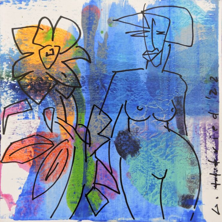 FloraBlue, Manuela Gottfried 2022, Acryl auf Karton 20 x 20 cm 
