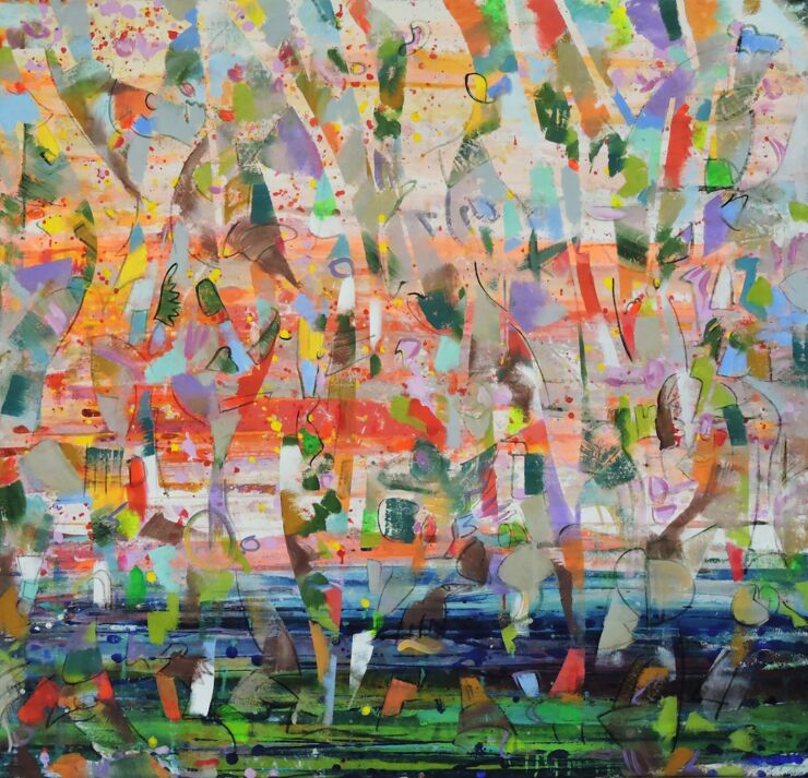 Schwebeteilchen, Manuela Gottfried 2019, 135 x 130 cm