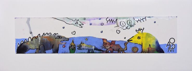 Gott ist eine Katze, Manuela Gottfried 2021, Acryl auf Karton, 40 x 15 cm