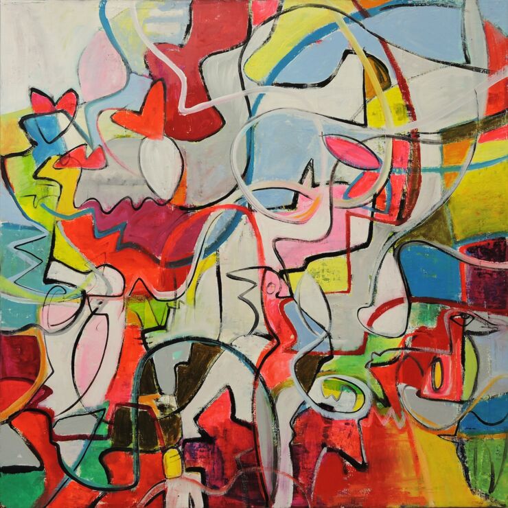 Nacktbaden, Manuela Gottfried 2022, Acryl auf Leinwand, 110 x 110 cm