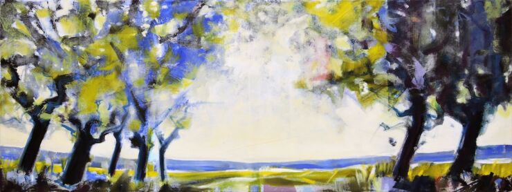 Blick ins Blaue, Manuela Gottfried 2022, Acryl auf Leinwand, 120 x 45 cm, Preis auf Anfrage