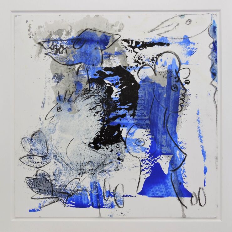 Ladies Blues, Manuela Gottfried 2021, Acryl/Kohle auf Karton, im PP weiß 46 x 46 cm