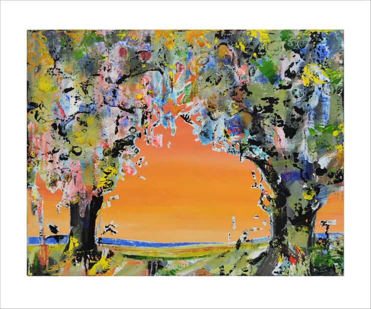 Feenbäume Gold, Manuela Gottfried, Fine Art Print im Passepartout, 60 x 50 cm